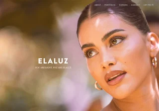 Full-bleed Elaluz brand slide — a close-up beauty portrait behind the Elaluz wordmark and the line 'You are light. You are Elaluz.'