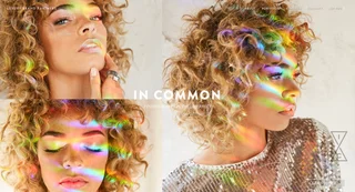 In Common brand slide built from four prism-lit portraits in a quadrant grid, with the 'In Common' wordmark and the line 'Finding beauty in the imperfect'