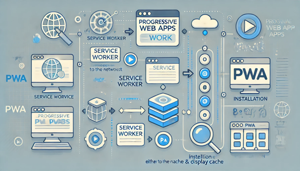 Imagine a simplified diagram where the user’s device interacts with the service worker, which intercepts requests to the network and relies on a cache for offline content. An icon labeled “PWA Manifest” dictates how the app is installed and displayed, linking to the home screen for easy user access. The result is a cohesive cycle that combines web and native functionalities in one streamlined package